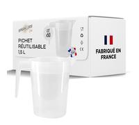 SPARKLERS CLUB Lot de 50 Pichets Réutilisables 1,5L - Polypropylène Alimentaire (PP) - Pichet Transparent, Robuste, Empilable - Lave-Vaisselle 150 Lavages - Événement, Buvette, Festival