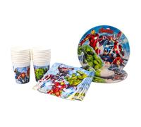 Sparklers Club - Lot de 52 Pièces Vaisselle Jetable Marvel Avengers - 16 Assiettes 16 Gobelets 20 Serviettes -