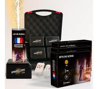 SPARKLERS CLUB Pack 4 Déclencheurs + 15 Jets de Scène 3 Mètres 30 Secondes couleur or - Pile et Télécommande Inclus - Jet de scène artifice d'Intérieur à Étincelles pour Mariage - Catégorie F1