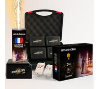 SPARKLERS CLUB Pack 4 Déclencheurs + 5 Jets de Scène 3 Mètres 60 Secondes couleur or - Pile et Télécommande Inclus - Jet de scène artifice d'Intérieur à Étincelles pour Mariage - Catégorie F1