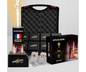 SPARKLERS CLUB Pack 8 Déclencheurs + 5 Jets de Scène 2 Mètres 30 Secondes couleur or - Pile et Télécommande Inclus - Jet de scène artifice d'Intérieur à Étincelles pour Mariage - Catégorie F1