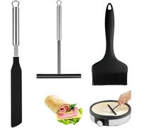 Spatule à crêpes en silicone et acier inoxydable - Ustensile pâtisserie antiadhésif pour pancakes - Racloir patisserie pour professionnel lave-vaisselle - 30x20cm