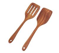 Spatule à fente en bois pour la cuisine, poignée ergonomique suspendue de 12 pouces, spatule plate en bois, ensemble d'ustensiles de cuisine pour retourner, servir ou retourner
