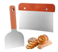 Spatule à Pâte avec Poignée en Bois 15 cm, 2 Pièces Carte de Pâte en Acier Inoxydable, Ramasse Pâte Avec 1 Grattoir à Poêle, Coupe Pâte Inox pour Gâteau, Pizza, Tarte, Couper Pâte et Légumes