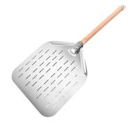 Spatule à pizza 30,5 cm en acier inoxydable perforé | Spatule à pizza avec poignée en bois pour cuisine, pâtisserie, gâteau, barbecue, maison, extérieur, pâte à pain, pâtisserie