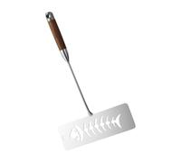 Spatule à poisson en acier inoxydable avec manche en bois | Spatule à poisson large fendue pour rôtir, cuire et transférer des filets de fruits de mer, steaks, sacs à pâtes de viande