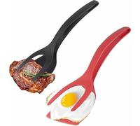 Spatule antiadhésive 2 pièces, pince de cuisine 2 en 1 et spatule avec revêtement antiadhésif, spatule à steak frit aux ?ufs 2 en 1, sandwich grillé rotatif antiadhésif