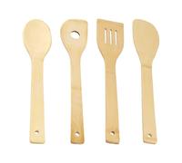 Spatule Bois, Cuillère en Bois Ustensiles de Cuisine, Anti Adhérent Ustensiles de Cuisine Bois, Bambou Naturel Set, 4 Pièces