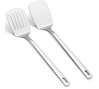 Spatule Cuisine Inox et Tournebroche Argenté - Ustensiles de Cuisine Inox Antiadhésifs pour Poêles et Grills