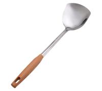 Spatule Cuisine Manche Effet Bois, en Acier Inoxydable, pour Wok | Poignée Résistante à Chaleur, Surface Lisse Polie sans Bavures, Adaptée aux Poêles et Aliments Frits, la Cuisine Maison