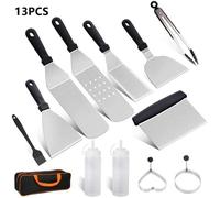 Spatule de Barbecue Ustensiles Set 13Pcs en Acier Inox Ensemble d\'accessoires pour Plaque de Cuisson Professionnelle Teppanyaki