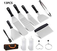 Spatule de Barbecue Ustensiles Set 13Pcs en Acier Inox Ensemble daccessoires pour Plaque de Cuisson Prof USTENSILE BARBECUE PLANCHA