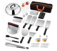 Spatule de Barbecue Ustensiles Set 32Pcs en Acier Inox Ensemble d'accessoires pour Plaque de Cuisson Professionnelle Teppanyaki