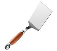 Spatule de cuisine coudée en acier inoxydable avec manche bois | Large surface pour retourner crêpes et steaks, prise ergonomique confortable, facile à nettoyer, usage quotidien