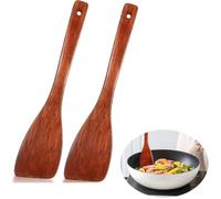 Spatule de Cuisine en Bois 2 Pcs Spatule Biseautée en Bois 33cm Spatule de Cuisines Résistant à La Chaleur Non Stick Bois Turner