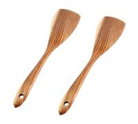 Spatule en bois de teck, spatule en bois naturel antiadhésive, résistante à la chaleur, ustensiles de cuisine (2 pièces, 31,5 x 7,5 cm)