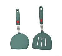 Spatule en silicone ajourée pour spatule avec noyau en acier inoxydable pour frire les œufs, crêpes, ustensile de cuisine résistant à la chaleur, vert foncé, 28,5 cm