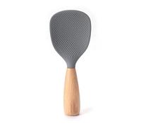 Spatule en silicone avec manche court en bois, cuillère de cuisson multifonction, cuillère en silicone avec poignée en bois, cuillères résistantes à la chaleur pour cuiseur à riz (gris)