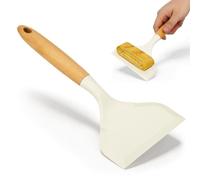 Spatule en Silicone Cuisine, Poêle, Steak, Portable, Blanche | Bois et Silicone, Finition Lisse, Nettoyage Facile, Fabrication Soignée, Usage Polyvalent