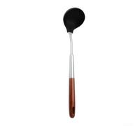 Spatule et louche en silicone avec manche en bois, ustensiles de cuisine antiadhésifs en acier inoxydable 304 pour wok, ustensiles de cuisine résistants à la chaleur, noir (ladle)
