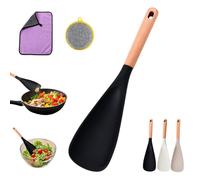Spatule multifonction 2 en 1 en silicone, cuillère de cuisine, cuillère de cuisson multifonction, cuillères en silicone pour la cuisson avec manche en bois, résistante à la chaleur, antiadhésive, pour