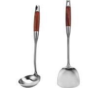 Spatule pour wok et cuillère à fentes avec manches en bois résistants à la chaleur - Idéales pour cuisiner et faire frire en tout confort