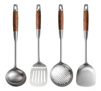 Spatule Wok Acier 316L Manche pour bois 39cm Spatule Wok Acier(4pcs Set)