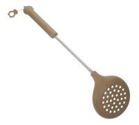 Spatules et Cuillère en Silicone, Manche Long | Acier Inoxydable, Trou Perforé et Surface Lisse, Beige, pour Restaurant et Maison, Rangement Pratique