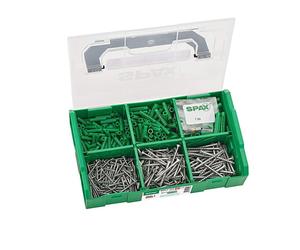 SPAX Assortiment L-BOXX petit, set de vis avec 3 dimensions + chevilles, 480 pièces, tête fraisée, T-STAR plus T20, WIROX - 5000009160209