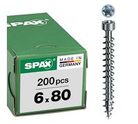 SPAX construction bois tête cylindrique, 6 x 80 mm, 200 pièces, filetage total,T-STAR plus T30, 4CUT, WIROX - 1211010600805