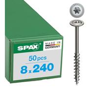 SPAX construction bois tête disque, 8 x 240 mm, 50 pièces, filetage partiel, T-STAR plus T40, 4CUT, acier inoxydable A2-0257000802405