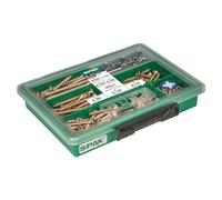 SPAX France Coffret de 195 Vis Universelles Zinc Jaune avec Embouts PZ | Kit complet avec porte-embout, embouts PZ1-PZ3 et vis bois aggloméré. Idéal pour plastique et tôle fine sans pré-perçage.