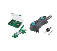 Spax Kaiman pro Redresseur de planchen& wolfcraft 1 Kit de Perçage Pour Terrasse Bois : 1 Guide de Perçage Mobile avec Douillles de Perçage 4 Mm en Acier Trempé + Foret D'amorçage, avec Fraisoir