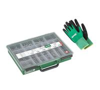 SPAX Kit de Vis WIROX T-STAR plus, 384 pcs. Assortiment de 14 Tailles | Coffret de vis pour bois à filetage partiel avec embouts T20 et T30, gants de travail et agrément technique ETA.