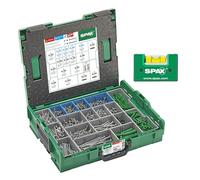 SPAX L-BOXX Mallette Électriciens - 1200 Vis T-STAR plus, WIROX & Inox A2 | Coffret de 14 dimensions avec 250 chevilles, 6 embouts et niveau à bulle, compatible système Bosch-Sortimo