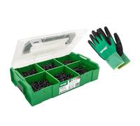 SPAX L-BOXX Mini BLAX - 800 Vis Universelles Noires, T-STAR plus T20 | Kit de vissage bois foncé avec tête fraisée, 6 tailles de vis, 3 embouts, gants de travail et coffret de montage robuste