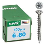 SPAX Lot de 100 vis universelles en acier inoxydable A2, 6,0 x 80 mm, T-STAR Plus, tête fraisée, filetage complet, 4CUT, 1197000600803