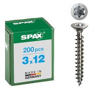 SPAX Lot de 200 vis universelles en acier inoxydable A2, 3 x 12 mm, T-STAR Plus, tête fraisée, filetage complet, 4CUT, 1197000300123