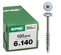 SPAX Vis à bois, 6 x 140 mm, 100 pièces, Filetage partiel, Tête disque, T-STAR plus T30, 4CUT, WIROX - 0251010601405