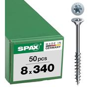 SPAX Vis construction bois, 8 x 340 mm, 50 pièces, Filetage partiel, Tête fraisée, T-STAR plus T40, 4CUT, WIROX - 0191010803405
