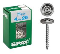 SPAX Vis de ferblantier, 4,5 x 25 mm, 75 pièces, filetage total, tête bombée, T-STAR plus T20, 4CUT, acier inoxydable A2-4577000450257