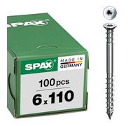 SPAX Vis de réglage, 6 x 110mm, 100 pièces, tête plate, T-STAR plus T30, rainures de retenue, 4CUT, WIROX - 0161010601105
