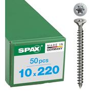 SPAX Vis en acier inoxydable, 10 x 220 mm, 50 pièces, Tête centrante, Tête fraisée, T-STAR plus T50, Pointe CUT, Acier inoxydable A4-1208001002205