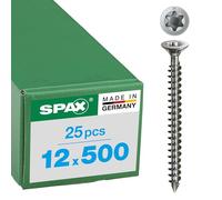 SPAX Vis en acier inoxydable, 12 x 500 mm, 25 pièces, Tête centrante, Tête fraisée, T-STAR plus T50, Pointe CUT, Acier inoxydable A4-1208001205005