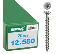 SPAX Vis en acier inoxydable, 12 x 550 mm, 20 pièces, Tête centrante, Tête fraisée, T-STAR plus T50, Pointe CUT, Acier inoxydable A4-1208001205505