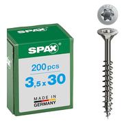 SPAX Vis à bois 3,5 x 30 mm – Tête fraisée, T-STAR plus, Filetage partiel 4CUT, Inox A2 – 200 pièces