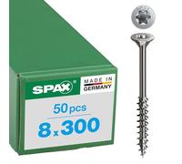 SPAX Vis en acier inoxydable, 8 x 300 mm, 50 pièces, Filetage partiel, Tête fraisée, T-STAR plus T40, 4CUT, Acier inoxydable A2-0197000803005