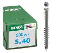 SPAX Vis terrasse, 5 x 40 mm, 200 pièces, Filetage de fixation, Tête cylindrique, T-STAR plus T25, Pointe CUT, Acier inoxydable A2-0537000500403