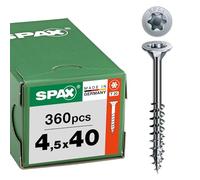 SPAX Vis universelle 4,5 x 40 mm, 360 pièces - Vis à bois, filetage partiel, tête fraisée, T-STAR plus T20, pointe 4CUT, revêtement WIROX - 8000000276866