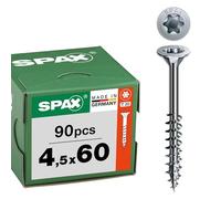 SPAX Vis universelle 4,5 x 60 mm, 90 pièces - Vis à bois, filetage partiel, tête fraisée, T-STAR plus T20, pointe 4CUT, revêtement WIROX - 8000000276897